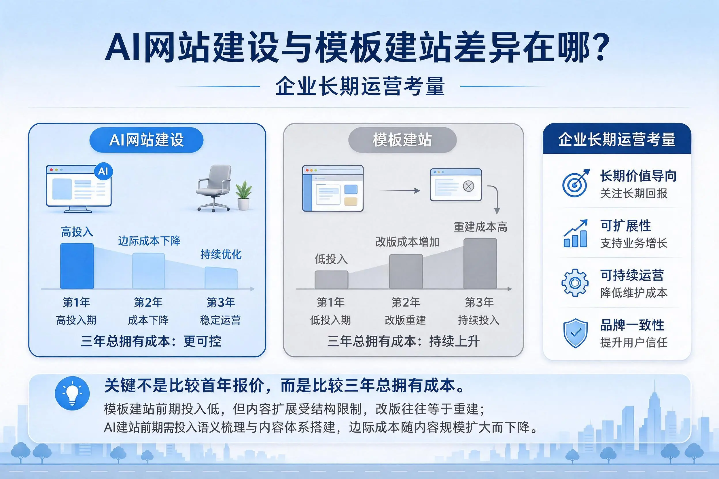 AI网站建设与模板建站差异在哪？芜湖企业长期运营考量